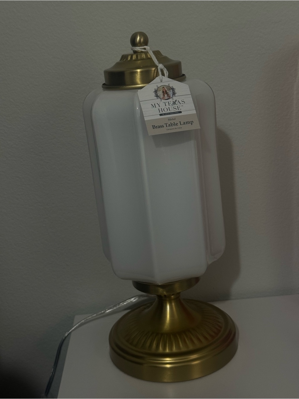My Texas House White Glass Table Lamp with Brass Base